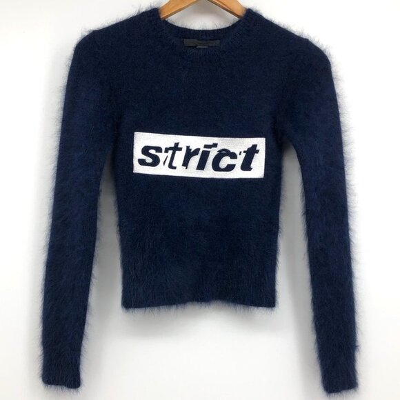 Alexander Wang  Strict embroidered Blue white Angora Wool ‘shrunken’ sweater XS - Picture 9 of 16